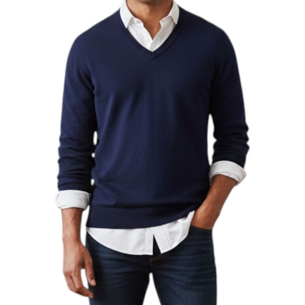 ​Brooks Brothers Navy Blue Cashmere & Wool V-Neck Sweater - Size Large